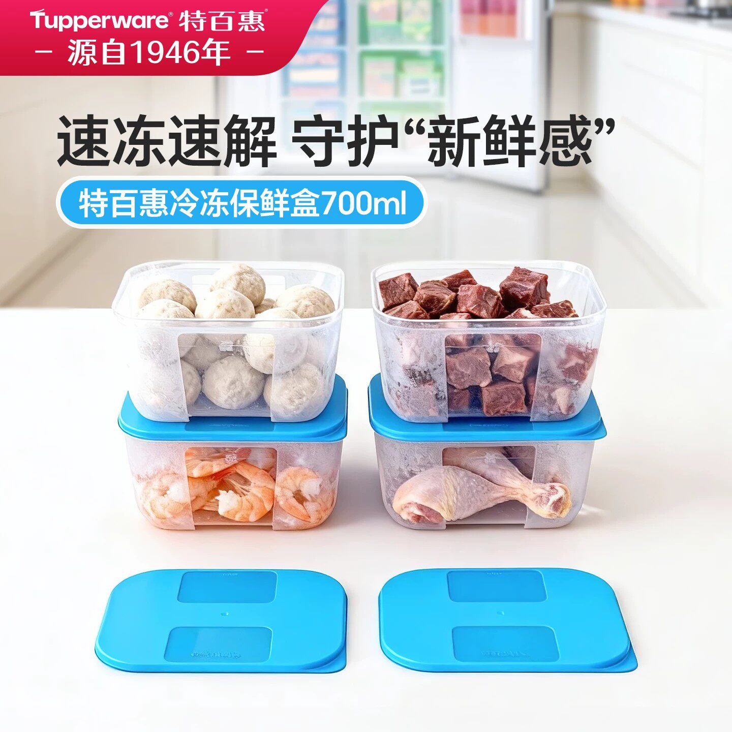 特百惠缤纷冷冻盒4件套冰箱冷冻冷藏保鲜盒套装密封700ml