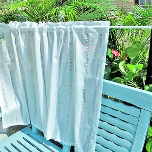 美式 乡村白色蕾丝镂n空纱门帘短帘厨房阳台隔断帘柜子遮丑帘遮挡