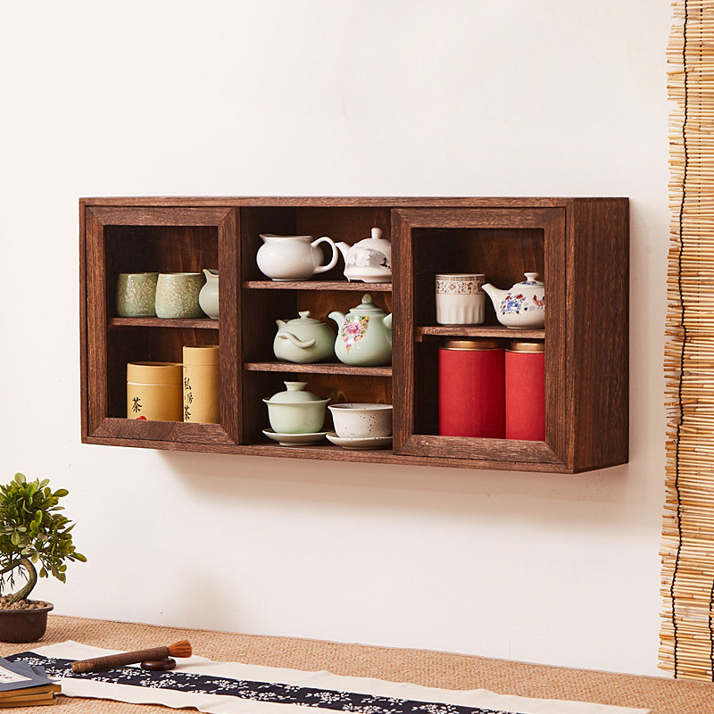 实木推拉门博古架壁挂多t宝阁茶杯架茶具收纳展示架置物架吊柜中,餐饮具,茶道/零配,淘宝优惠券,粉丝福利购,淘宝优惠卷