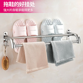 304不锈钢浴室挂毛o巾架免打孔卫生间厨房挂架子毛巾杆置物架双杆