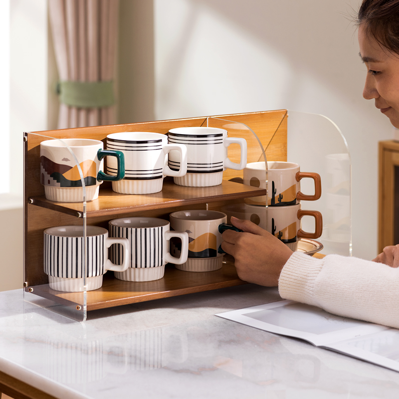 餐桌水杯架子轻奢杯架o咖啡杯收纳水吧桌面收纳盒马克杯茶杯置物