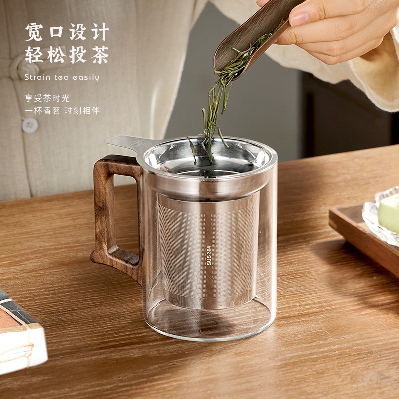 茶杯茶水分离玻璃泡茶男士高档个人专用办公过滤网喝X绿茶透明杯