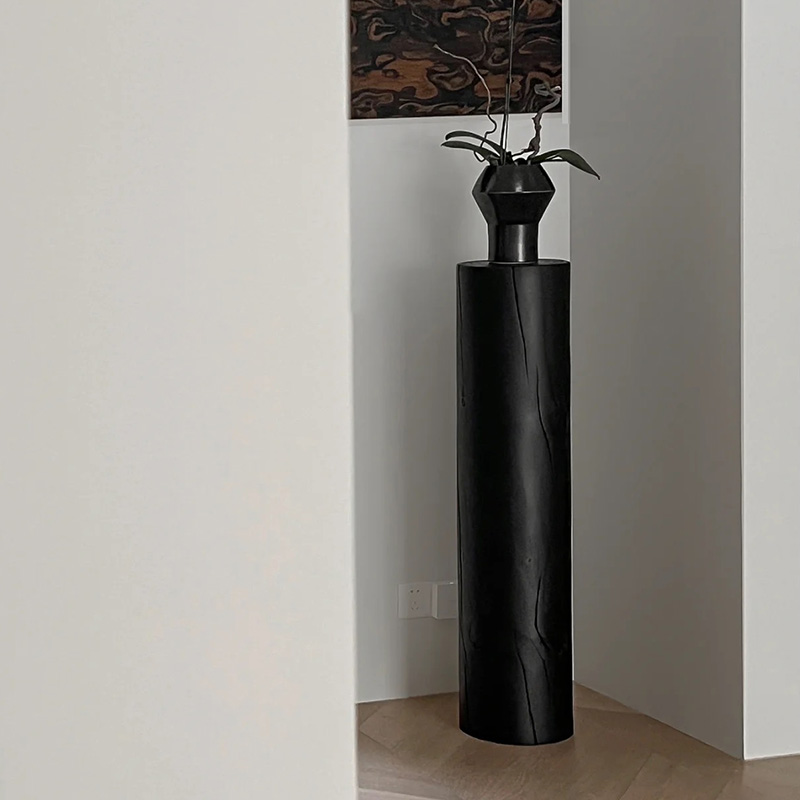 原木墩子花架碳化客厅茶几边几摆件侘寂风民宿根雕U底座实木盆景