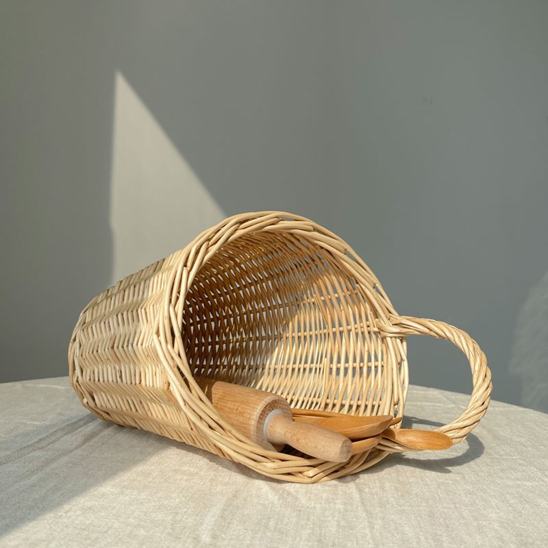 藤编壁挂篮厨房放生姜大蒜壁挂式杂F物小篮子手工编织创意收纳筐