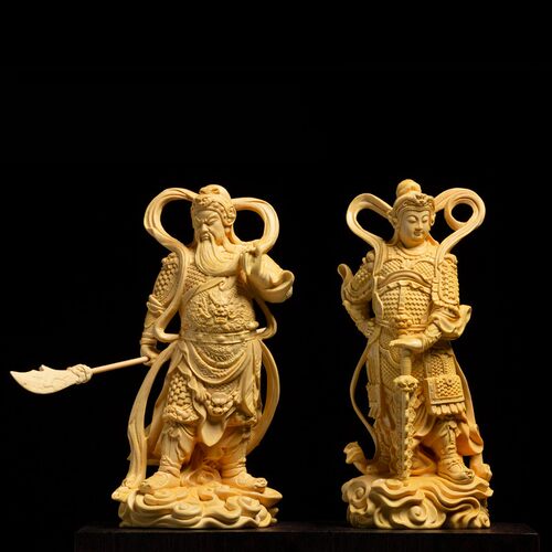 黄杨木家用供奉门神伽蓝韦陀尊者C菩萨摆件左右护法神像工艺品木