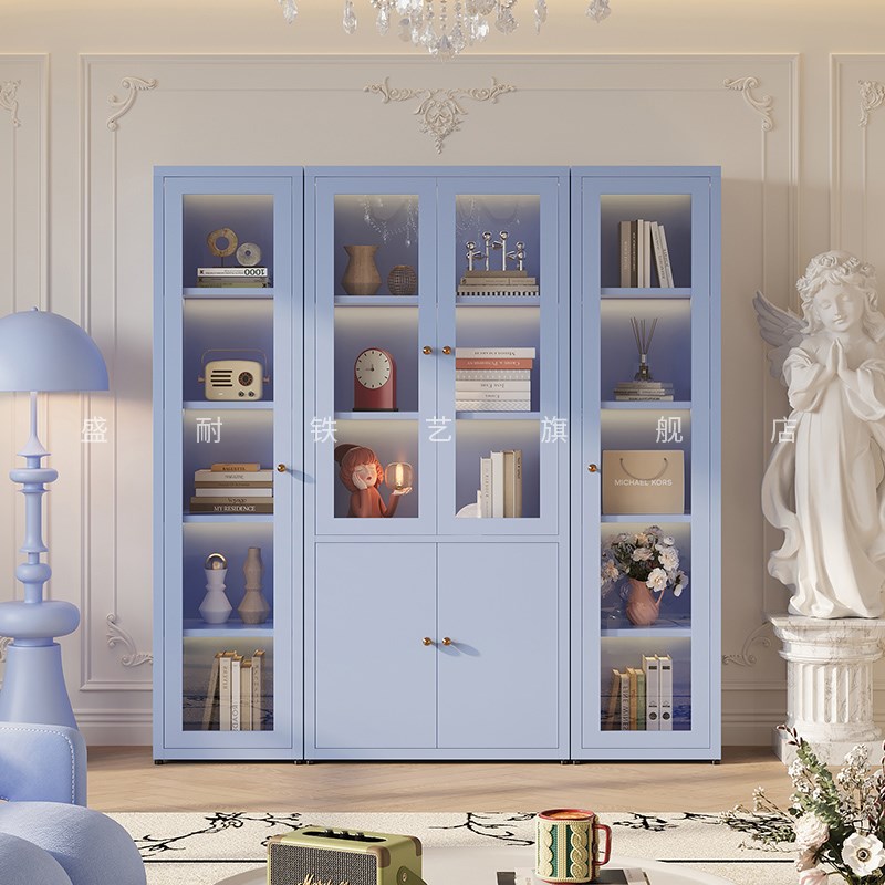 手办展示柜简约玻璃门书柜收纳模型玩具置物柜客厅落地儿童储物柜