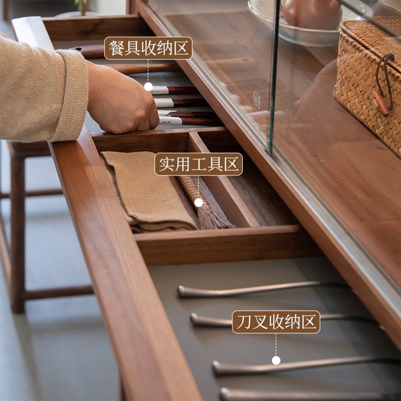 新中式实木酒柜餐边柜客厅边柜沙发储物柜黑胡桃木茶边柜角柜