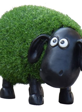 园林景观装饰户外绿植草皮植绒玻璃钢小羊雕塑幼儿园草坪动物摆件