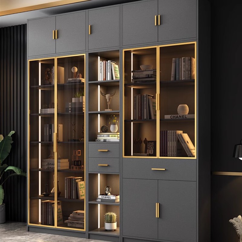 防尘书柜带玻璃门手办展示柜轻奢靠墙储物柜子二三四五门组合书柜