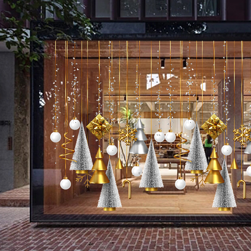 耶诞节创意耶诞树雪人吊饰橱窗玻璃门贴纸服装甜品咖啡店节日装饰