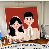 新婚快乐礼物手工填色画diy数字油彩画结婚装 饰画定制卡通证件照