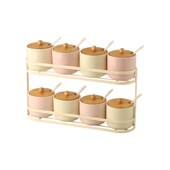 陶瓷调味罐瓶调料盒套装 家用厨房双层辣椒胡椒味精鸡精盐罐收纳架