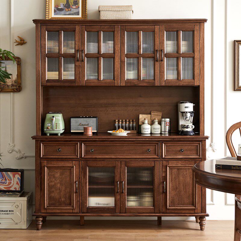 美式纯实木餐边柜双层一体酒柜客厅靠墙储物柜茶水柜家具置物柜子