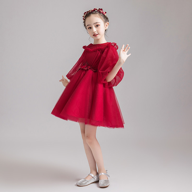儿童晚礼服公主裙蓬蓬纱泡泡长袖小花童婚纱主持人演出服洋气秋冬,童装/婴儿装/亲子装,儿童礼服,淘宝优惠券,粉丝福利购,淘宝优惠卷