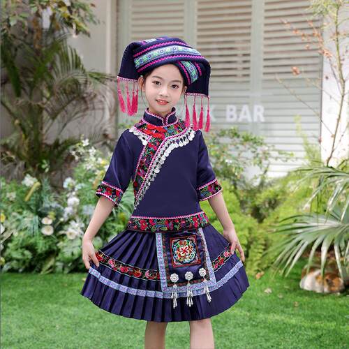 三月三儿童少数民族舞蹈服男女孩壮族侗族黎族瑶族苗族彝族演出服