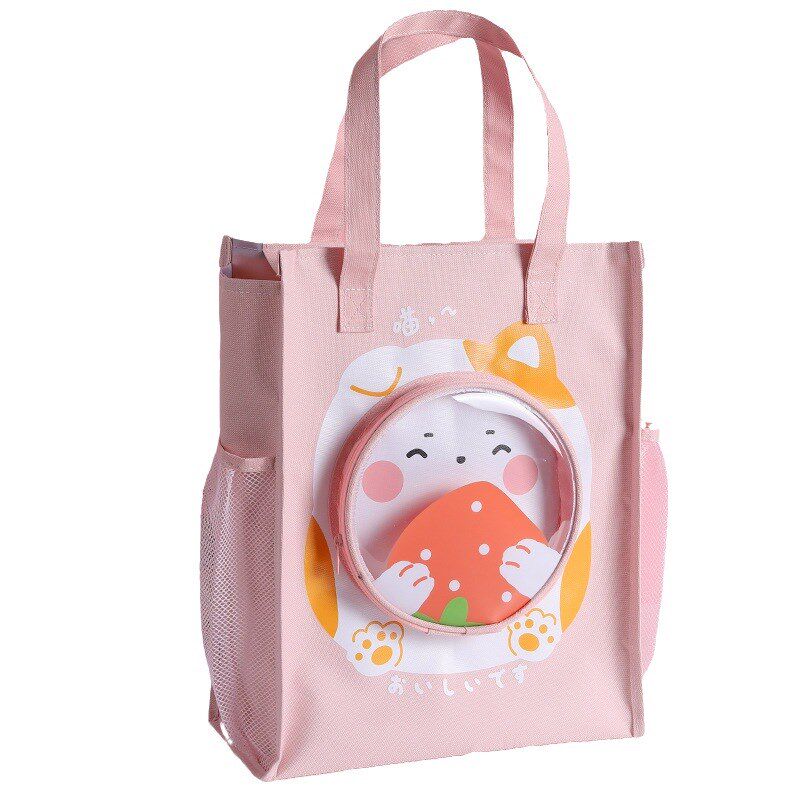 大容量手提帆布手拎袋防水补习袋A4小学生袋补课包可爱卡通拉链袋