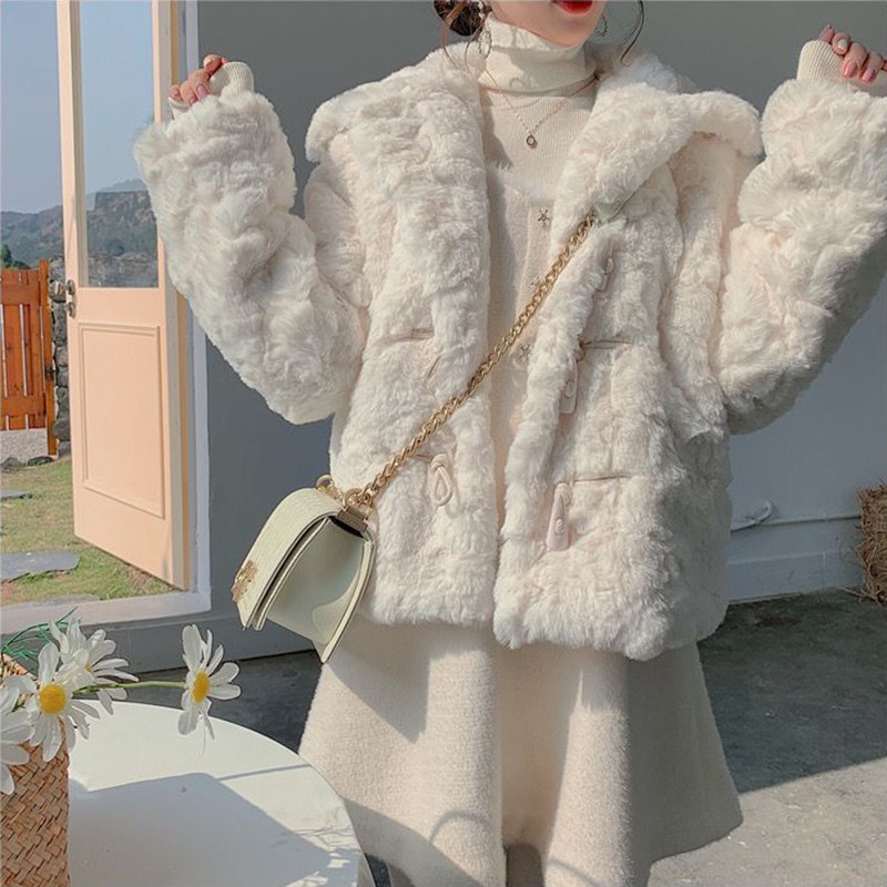 2024秋冬新款仿兔毛皮草外套女小个子加厚羊羔绒显瘦毛毛大衣短款