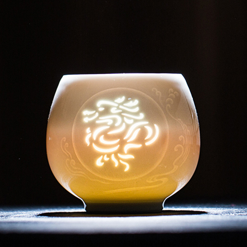 景德镇十二生肖玲珑瓷主人杯黄守良大师作品陶瓷茶盏杯子青瓷茶杯