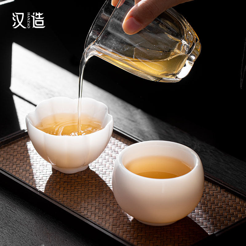 冰种玉瓷茶杯 羊脂玉主人杯情侣对杯 个人陶瓷品茗杯男女高档送礼