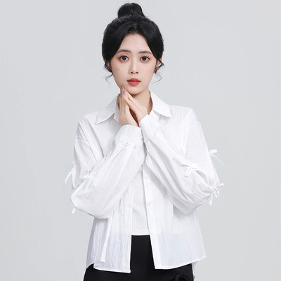 Bobby Bizz长袖短款秋季新款韩版甜美减龄蝴蝶结设计衬衫上衣