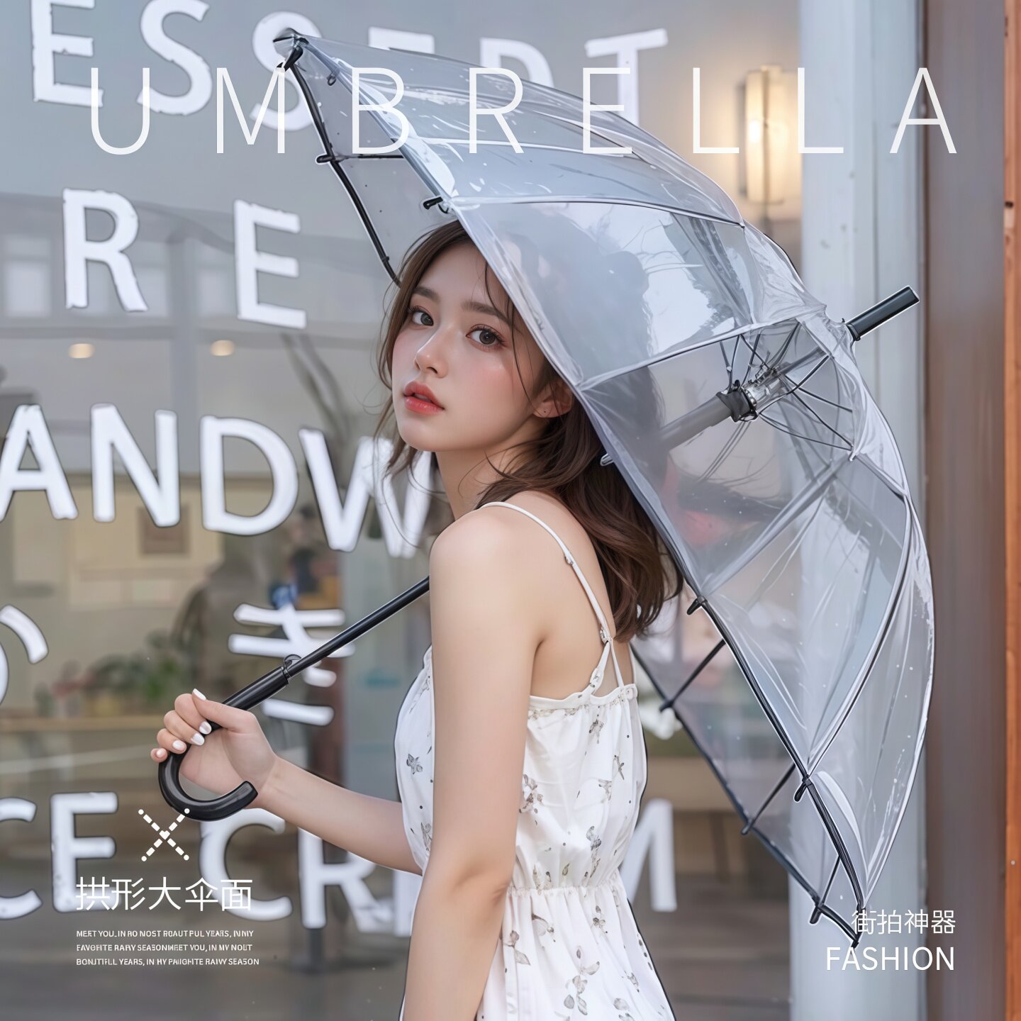 水元素透明自动长柄加固加厚雨伞图片