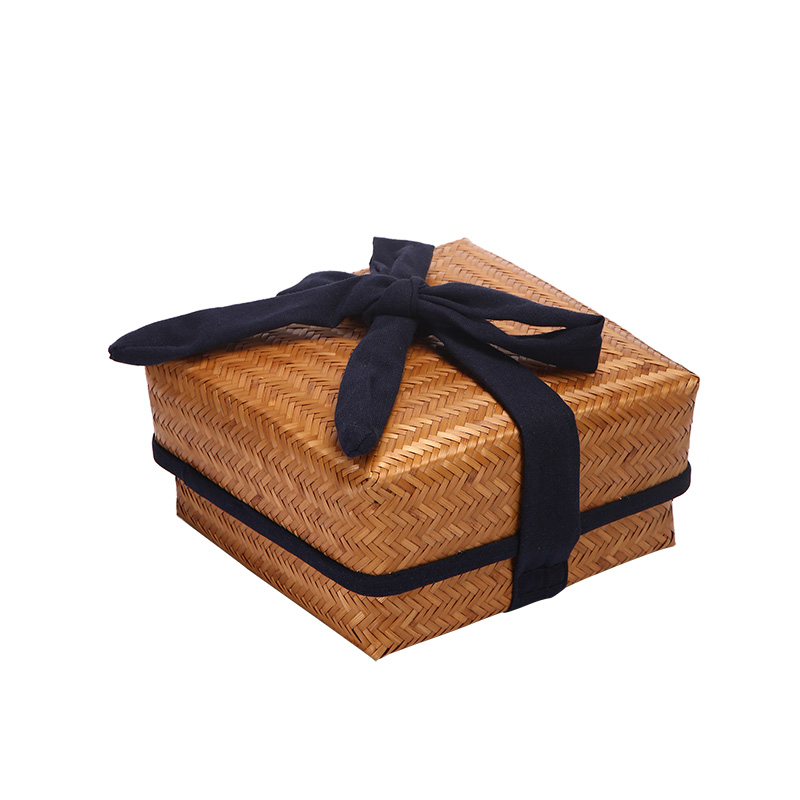 手工竹编带盖收纳盒桌面整理盒仿古旅行I收纳包茶盒茶笼茶具收纳