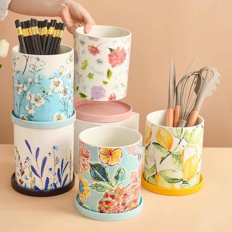 家用抗菌筷子筒厨房陶瓷筷子笼收纳盒沥H水架防霉刀叉化妆刷收纳