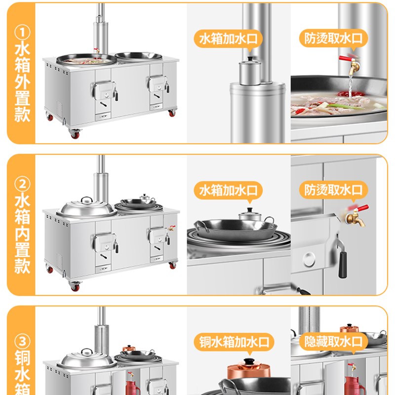 新款新式农村柴火灶烧木柴家用双灶台30J4不锈钢移动大铁锅材火炉