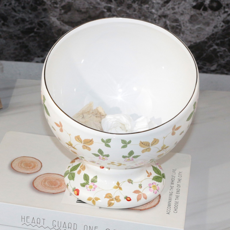 欧式陶瓷垃圾桶桌上创意迷你无盖收纳桶果皮盅会所客厅茶几办公室