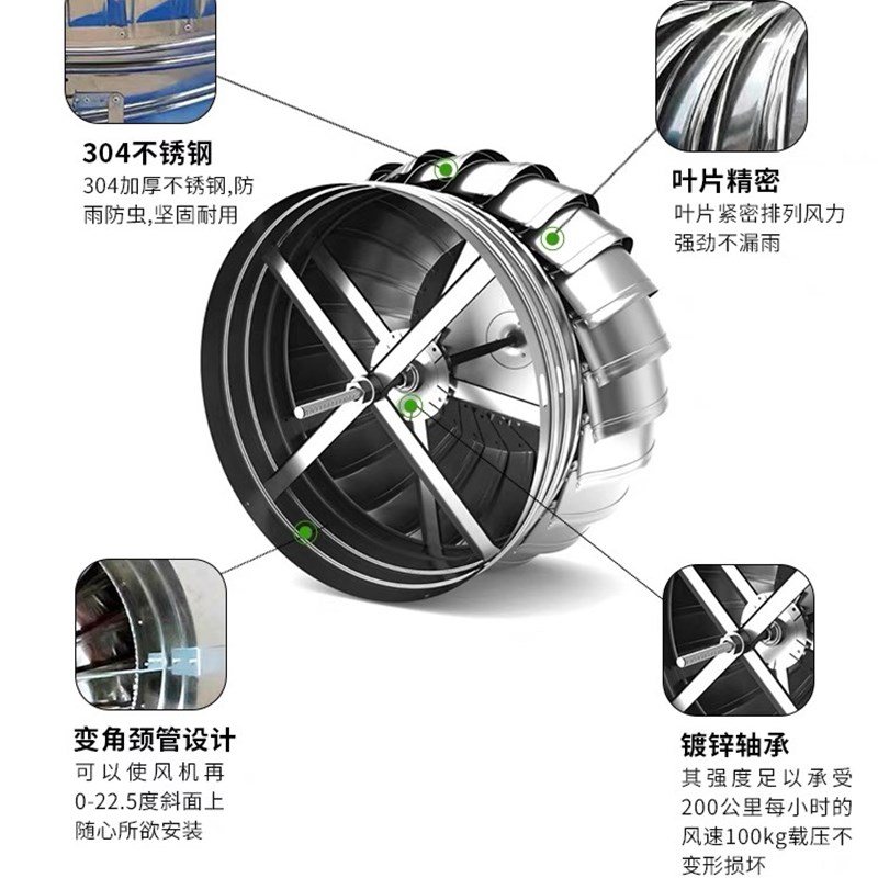 304不锈钢风球无动力风帽60L0型厂房烟道养殖换气排气扇屋顶通风