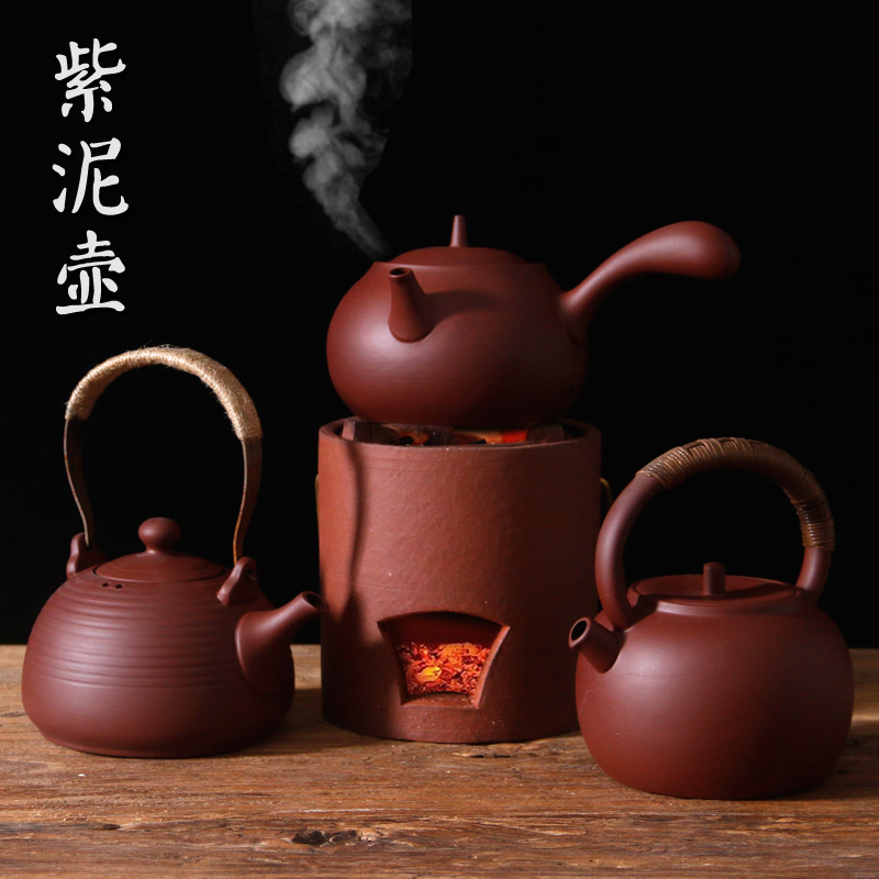 紫泥陶壶粗陶煮茶壶烧水壶功夫茶具耐热茶壶水壶泡茶壶Y紫砂电陶