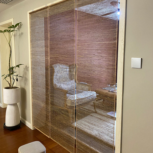 苎麻帘玄关垂帘隔断帘日式挂帘免打孔装饰帘屏风帘草帘窗帘半遮帘