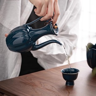 家用小酒盅仿古m结婚分酒器酒具陶瓷酒壶敬酒杯宫廷高脚杯青 中式