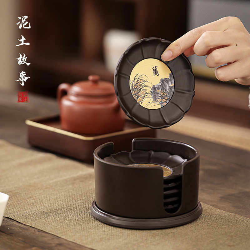 电木嵌铜杯垫茶杯垫茶垫茶道功夫茶杯垫中式创意茶具Y配件杯托隔