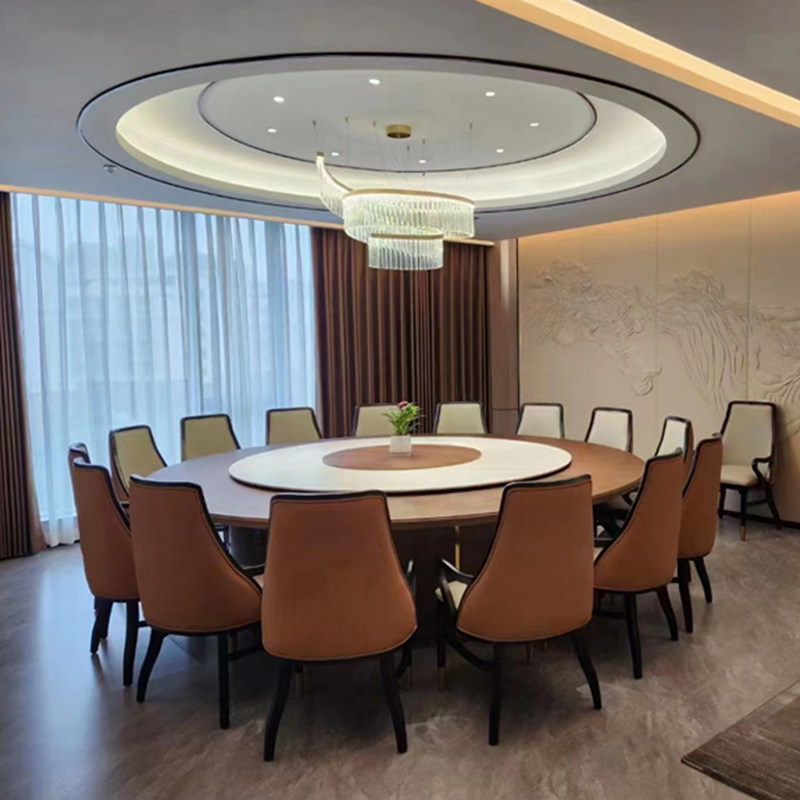 酒店餐桌大圆桌岩板桌面15人20人电动餐桌M会所包厢饭厅转盘火锅