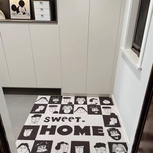 黑白灰抽象e人脸丝圈入户地毯刮泥蹭土玄关进门垫子防滑可裁剪耐