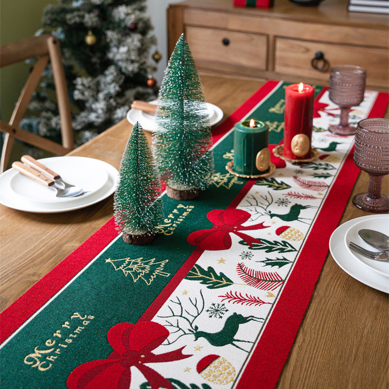 美式复古耶诞风桌旗桌布r装饰条轻奢高级感茶几餐桌电视柜长条桌