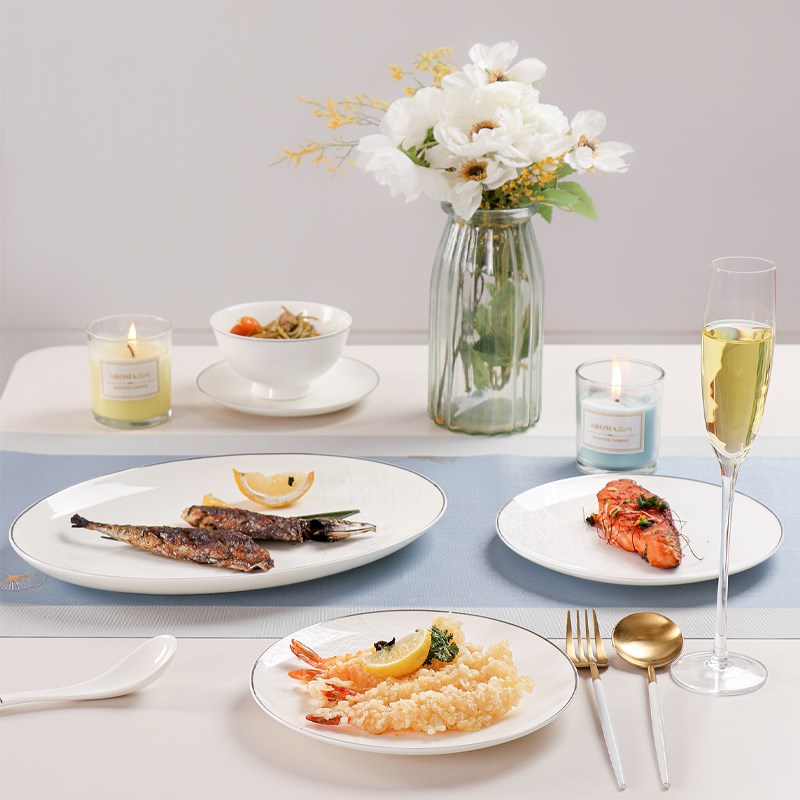 骨瓷餐具家用g简约盘子菜盘家用深盘鱼盘牛排餐盘早餐盘陶瓷盘碟