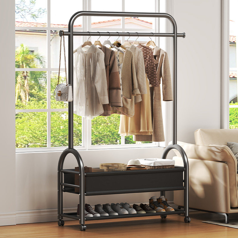 衣架落地家用卧室挂衣架可移动带轮室内置K物晾衣架轻奢收纳衣帽