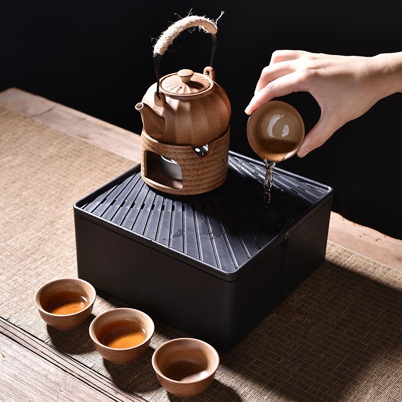 柴烧复古手e提中式粗陶简约围炉煮茶壶户外旅行温茶茶具便携式套