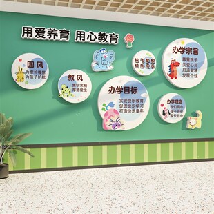 幼儿园文化墙面装 饰理念主题墙成品D午托管班大厅走廊形象墙贴环