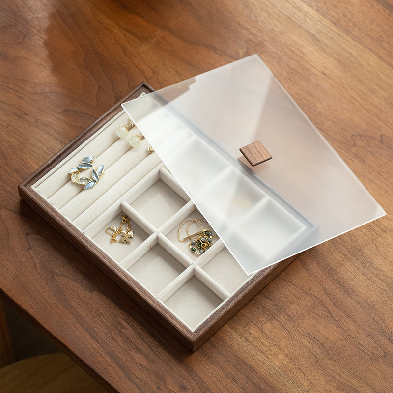 黑胡桃木带盖f珠宝首饰展示盘绒布戒指耳环收纳道具项链手镯成列,收纳整理,首饰盒,淘宝优惠券,粉丝福利购,淘宝优惠卷