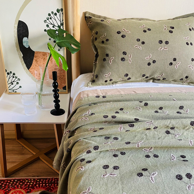 春夏美式乡村轻奢A类纯棉纱布盖毯三件套空调毯卧U室加厚床单床盖