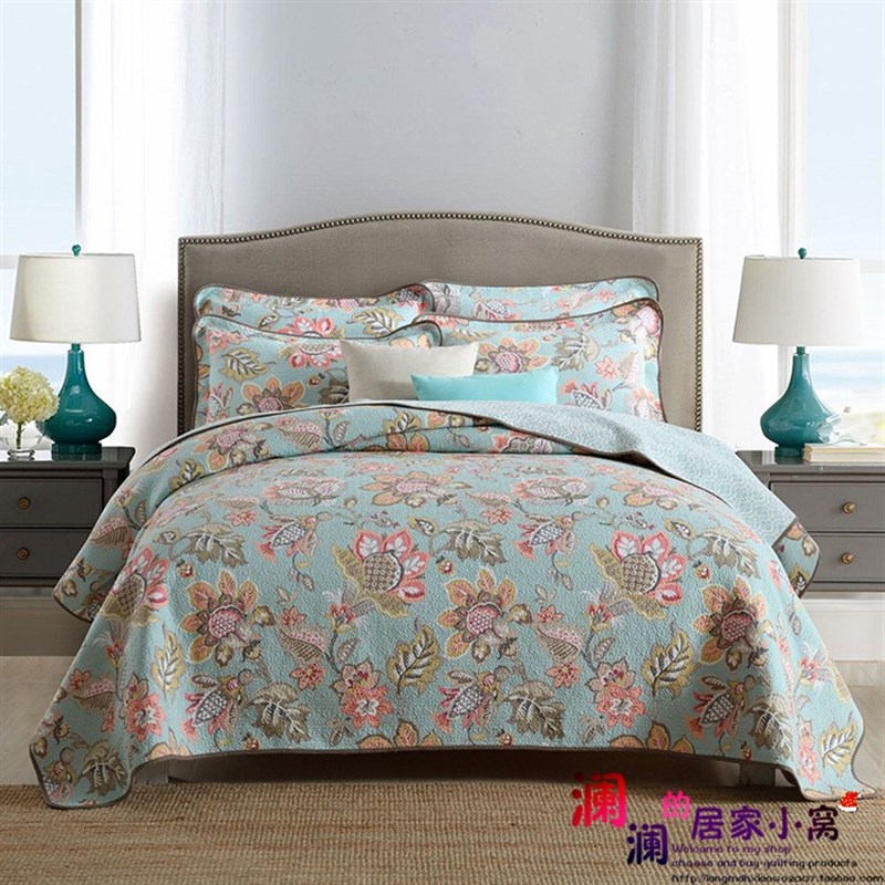 美式外贸出口全棉床盖三件套韩国水洗绗缝K被欧式夹棉纯棉床单床