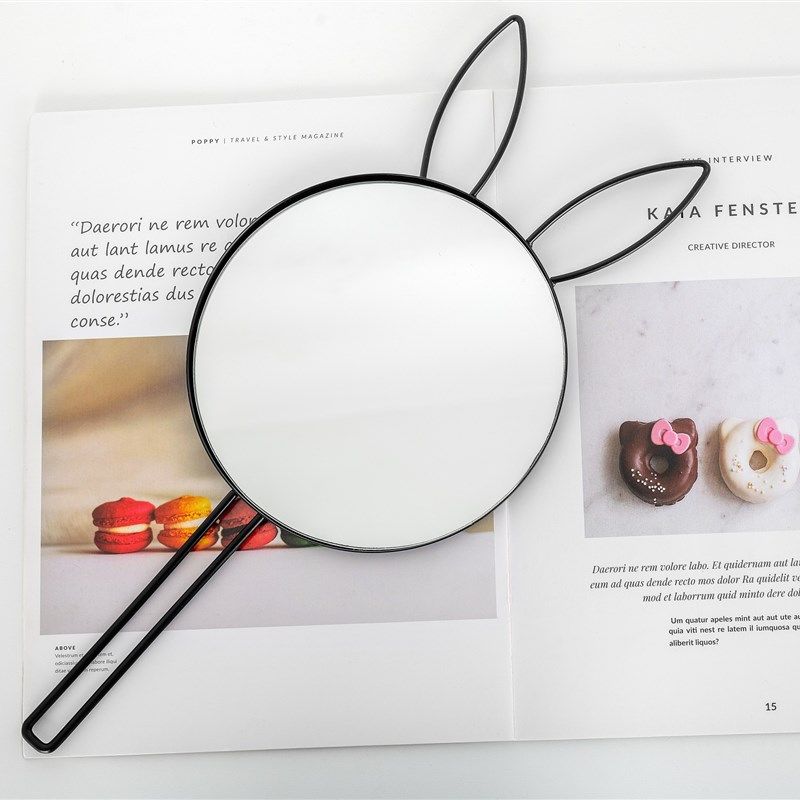 铁质美容院专用化妆镜手柄高清纹绣手持手拿挂墙镜 学生宿舍镜