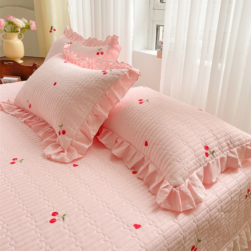 高端A类全棉绣花夹棉床盖单件公主风花边床单三件套100纯棉四季款