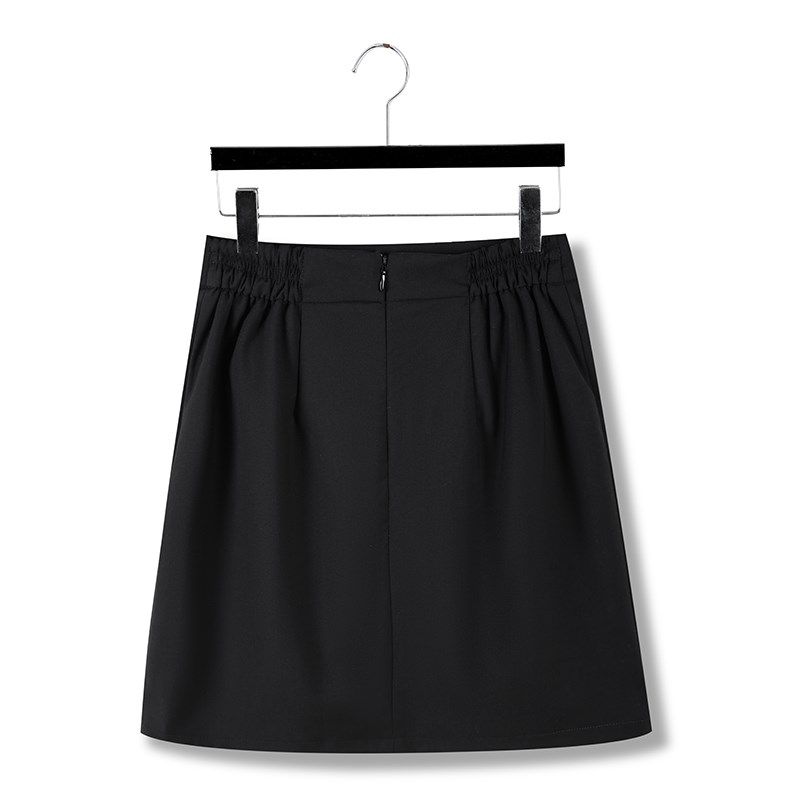 黑色松紧腰a字半身裙西装面料职业高腰显瘦正装橡筋短裙春秋厚款