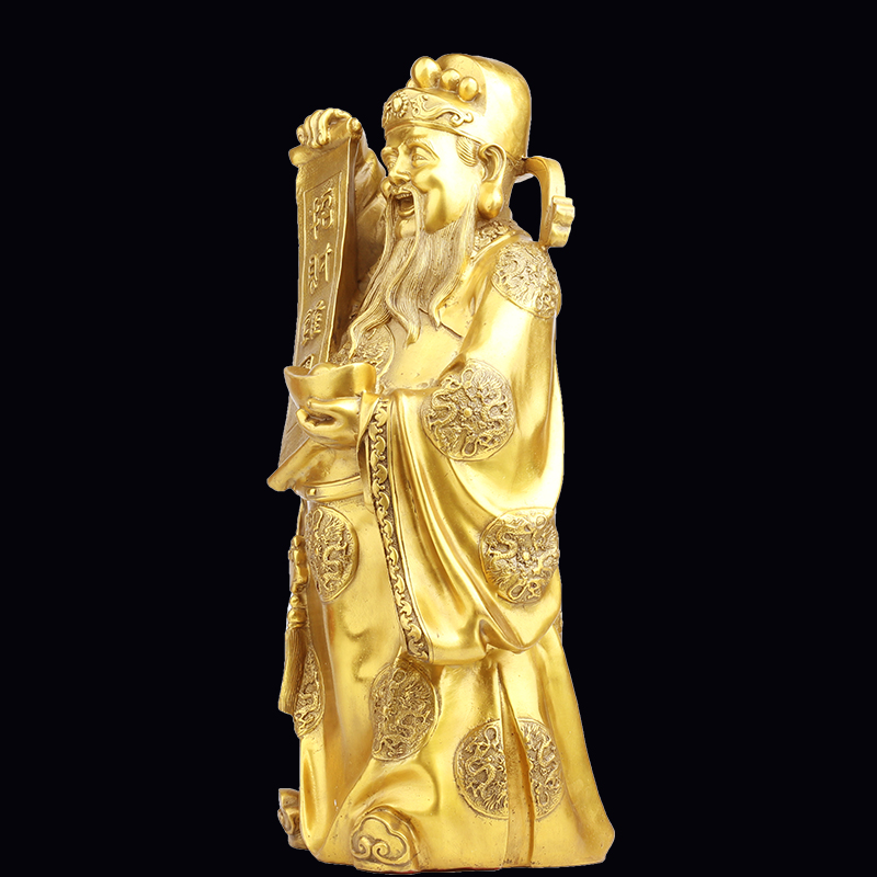 纯铜文财神爷铜佛像摆件家用供奉招财神像五路财神镇宅店铺开业