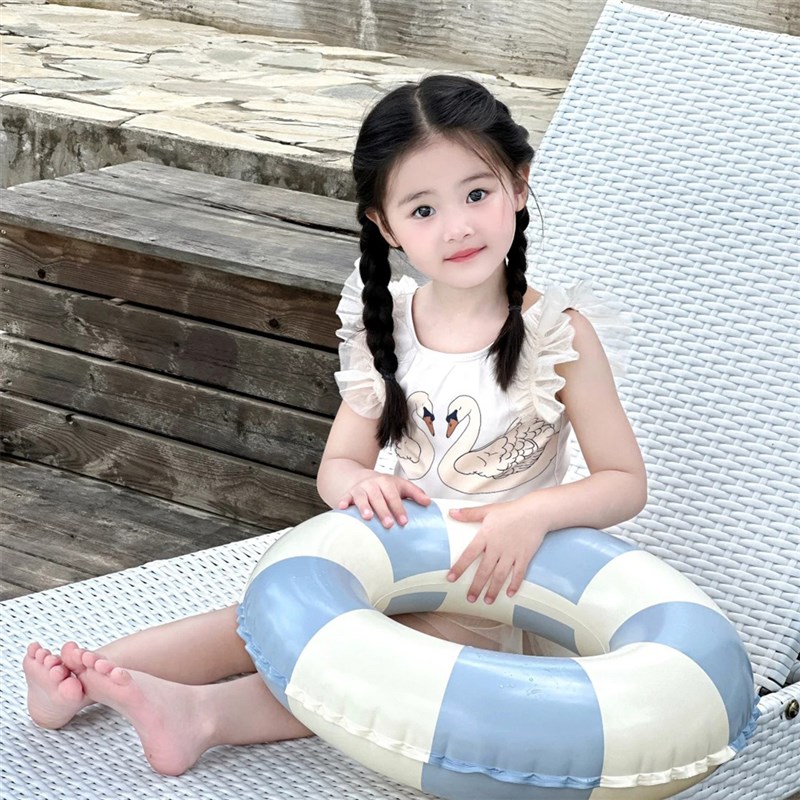韩国童装女童连体泳衣2024夏款洋气宝宝天鹅游泳衣儿童网纱泳装