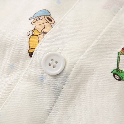 夏季男童睡衣可爱无领薄款双层纱布男孩儿童短袖七分裤家居服